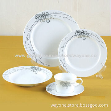 20-piece Dinnerware Set, New Bone China, Round Shape, Platinum Decal, Food-safe, Lead-free